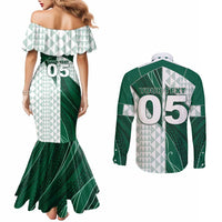 Custom Hawaii Volleyball Couples Matching Mermaid Dress and Long Sleeve Button Shirt Shaka Aloha Hand DT05 - Polynesian Pride