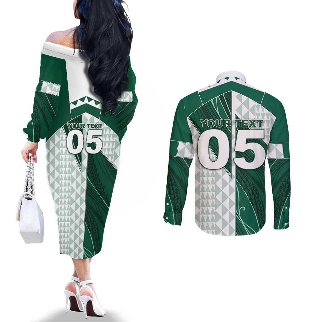 Custom Hawaii Volleyball Couples Matching Off The Shoulder Long Sleeve Dress and Long Sleeve Button Shirt Shaka Aloha Hand