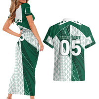 Custom Hawaii Volleyball Couples Matching Short Sleeve Bodycon Dress and Hawaiian Shirt Shaka Aloha Hand