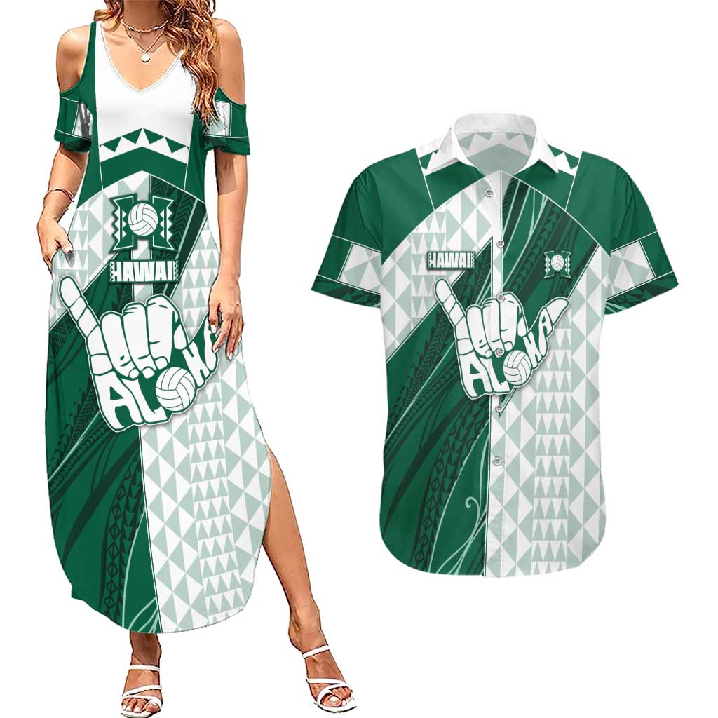 Custom Hawaii Volleyball Couples Matching Summer Maxi Dress and Hawaiian Shirt Shaka Aloha Hand