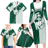 Custom Hawaii Volleyball Family Matching Long Sleeve Bodycon Dress and Hawaiian Shirt Shaka Aloha Hand