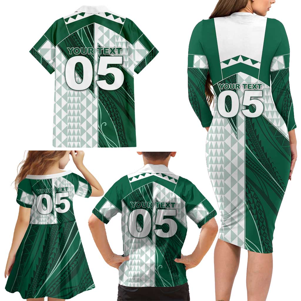 Custom Hawaii Volleyball Family Matching Long Sleeve Bodycon Dress and Hawaiian Shirt Shaka Aloha Hand