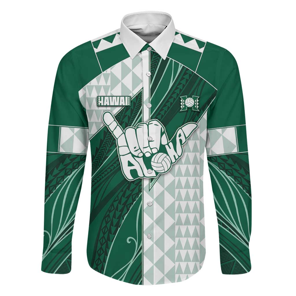 Custom Hawaii Volleyball Family Matching Long Sleeve Bodycon Dress and Hawaiian Shirt Shaka Aloha Hand