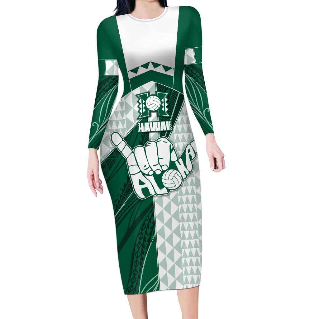 Custom Hawaii Volleyball Family Matching Long Sleeve Bodycon Dress and Hawaiian Shirt Shaka Aloha Hand