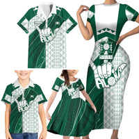 Custom Hawaii Volleyball Family Matching Short Sleeve Bodycon Dress and Hawaiian Shirt Shaka Aloha Hand