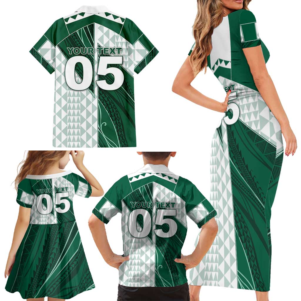 Custom Hawaii Volleyball Family Matching Short Sleeve Bodycon Dress and Hawaiian Shirt Shaka Aloha Hand