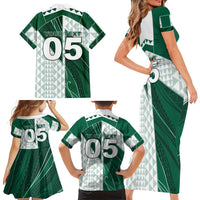 Custom Hawaii Volleyball Family Matching Short Sleeve Bodycon Dress and Hawaiian Shirt Shaka Aloha Hand