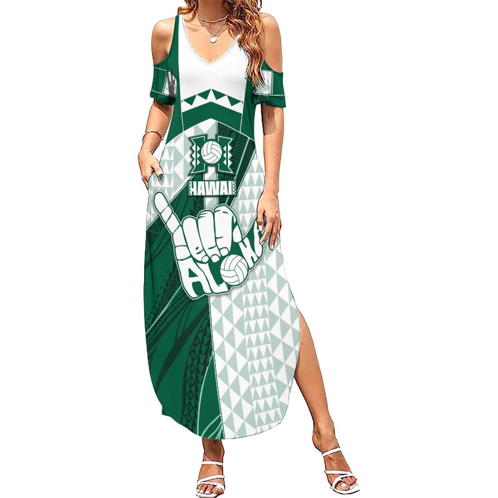 Custom Hawaii Volleyball Family Matching Summer Maxi Dress and Hawaiian Shirt Shaka Aloha Hand