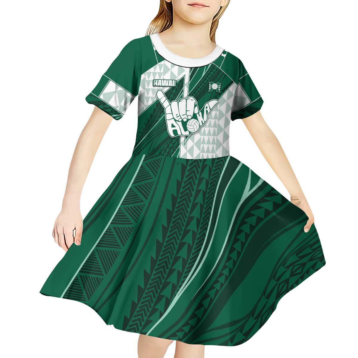 Custom Hawaii Volleyball Kid Short Sleeve Dress Shaka Aloha Hand