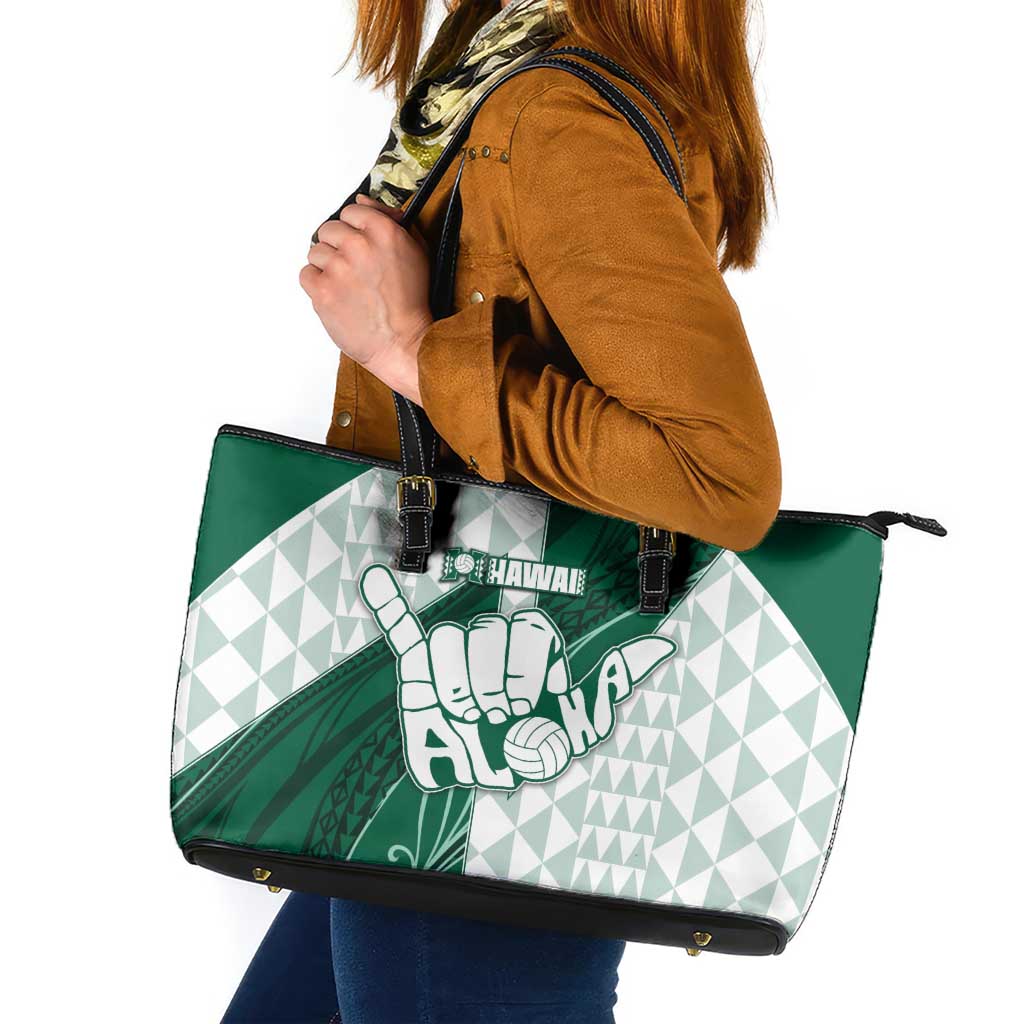 Hawaii Volleyball Leather Tote Bag Shaka Aloha Hand