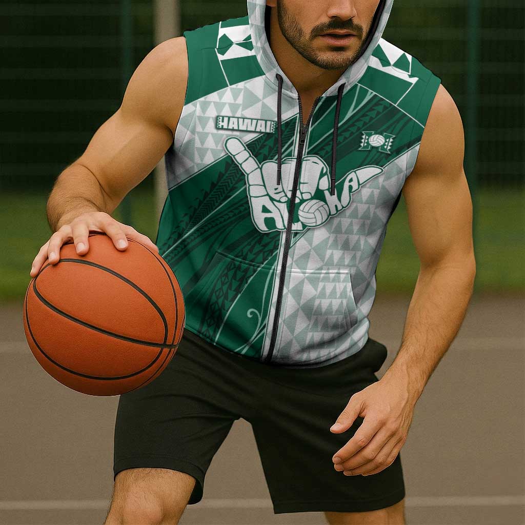Custom Hawaii Volleyball Sleeveless Zip Hoodie Shaka Aloha Hand