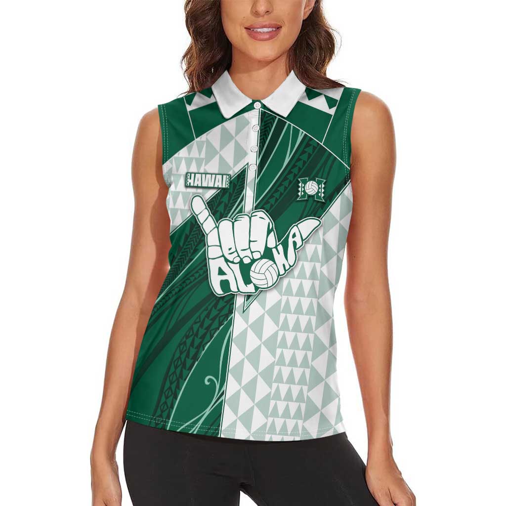 Custom Hawaii Volleyball Women Sleeveless Polo Shirt Shaka Aloha Hand