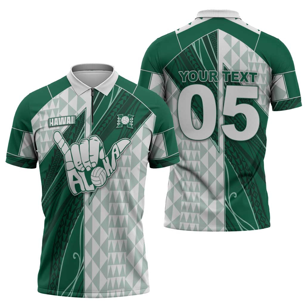 Custom Hawaii Volleyball Zipper Polo Shirt Shaka Aloha Hand