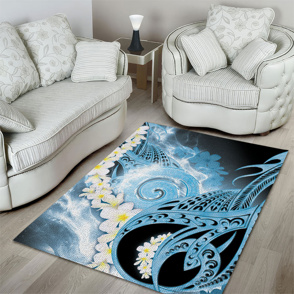Piko Hawaiian Area Rug Blue Galaxy Spiral Plumeria Tribal Patterns DT05 - Polynesian Pride