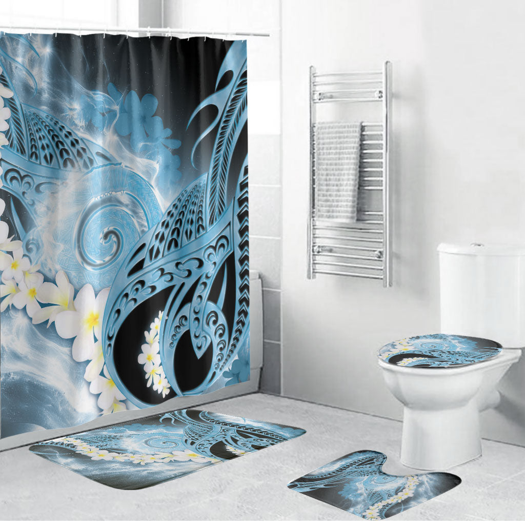 Piko Hawaiian Bathroom Set Blue Galaxy Spiral Plumeria Tribal Patterns DT05 Bathroom Set (4 pcs) Blue - Polynesian Pride