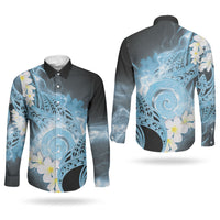 Piko Hawaiian Couples Matching Off Shoulder Maxi Dress and Long Sleeve Button Shirt Blue Galaxy Spiral Plumeria Tribal Patterns DT05 - Polynesian Pride