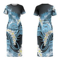 Piko Hawaiian Couples Matching Short Sleeve Bodycon Dress and Hawaiian Shirt Blue Galaxy Spiral Plumeria Tribal Patterns DT05 - Polynesian Pride