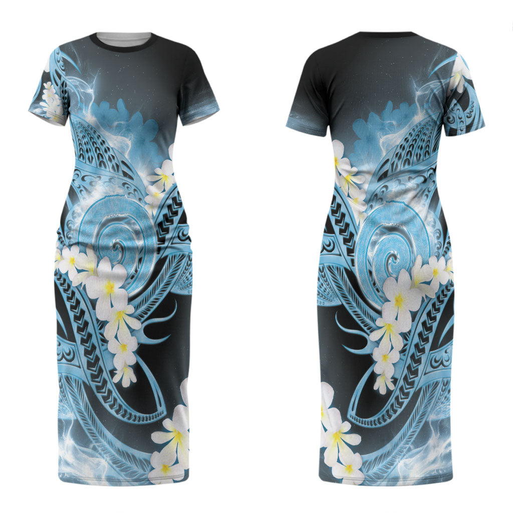 Piko Hawaiian Couples Matching Short Sleeve Bodycon Dress and Long Sleeve Button Shirt Blue Galaxy Spiral Plumeria Tribal Patterns DT05 - Polynesian Pride