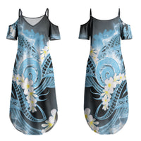 Piko Hawaiian Couples Matching Summer Maxi Dress and Long Sleeve Button Shirt Blue Galaxy Spiral Plumeria Tribal Patterns DT05 - Polynesian Pride