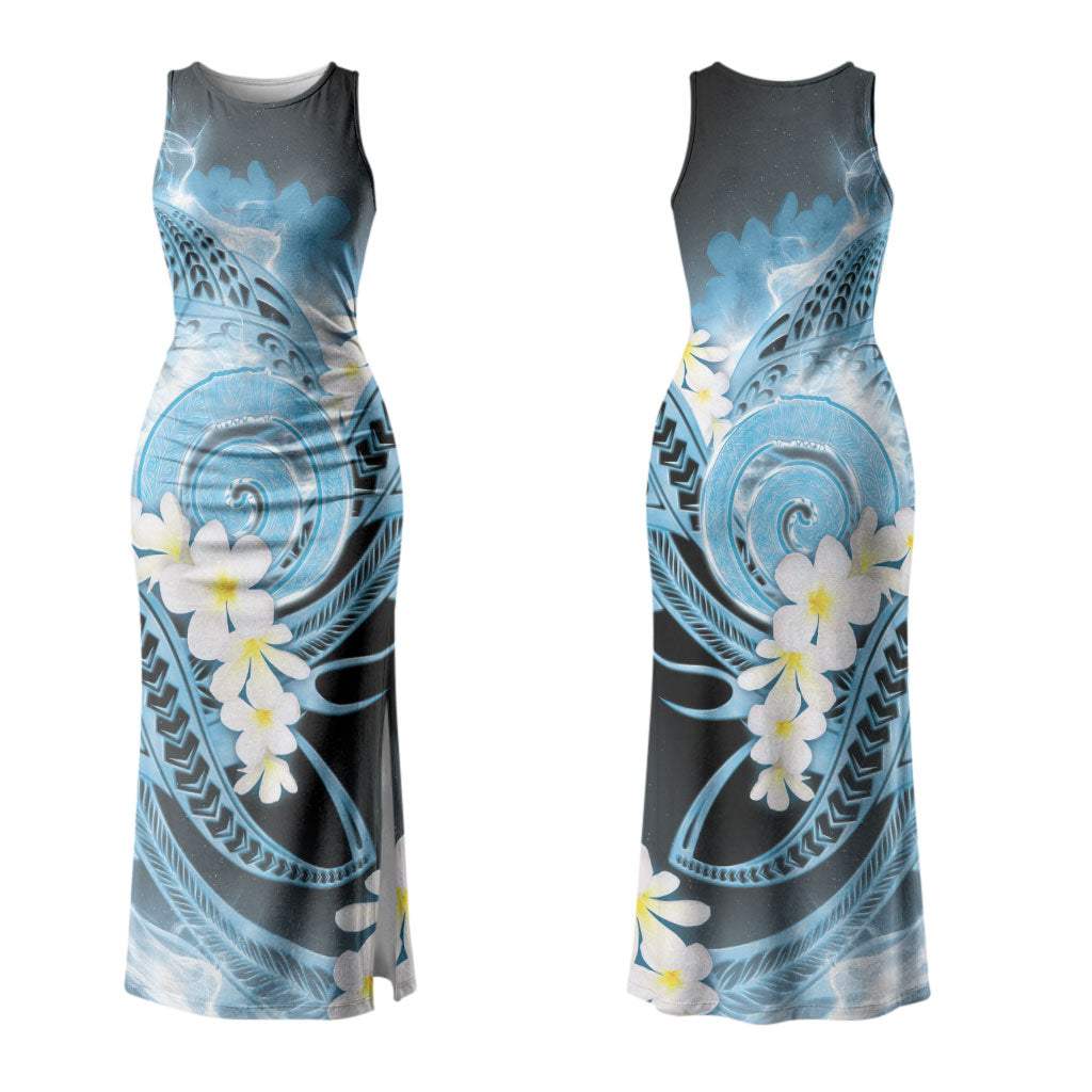 Piko Hawaiian Couples Matching Tank Maxi Dress and Hawaiian Shirt Blue Galaxy Spiral Plumeria Tribal Patterns DT05 - Polynesian Pride