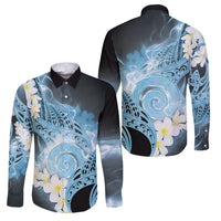 Piko Hawaiian Family Matching Off Shoulder Maxi Dress and Hawaiian Shirt Blue Galaxy Spiral Plumeria Tribal Patterns DT05 Dad's Shirt - Long Sleeve Blue - Polynesian Pride