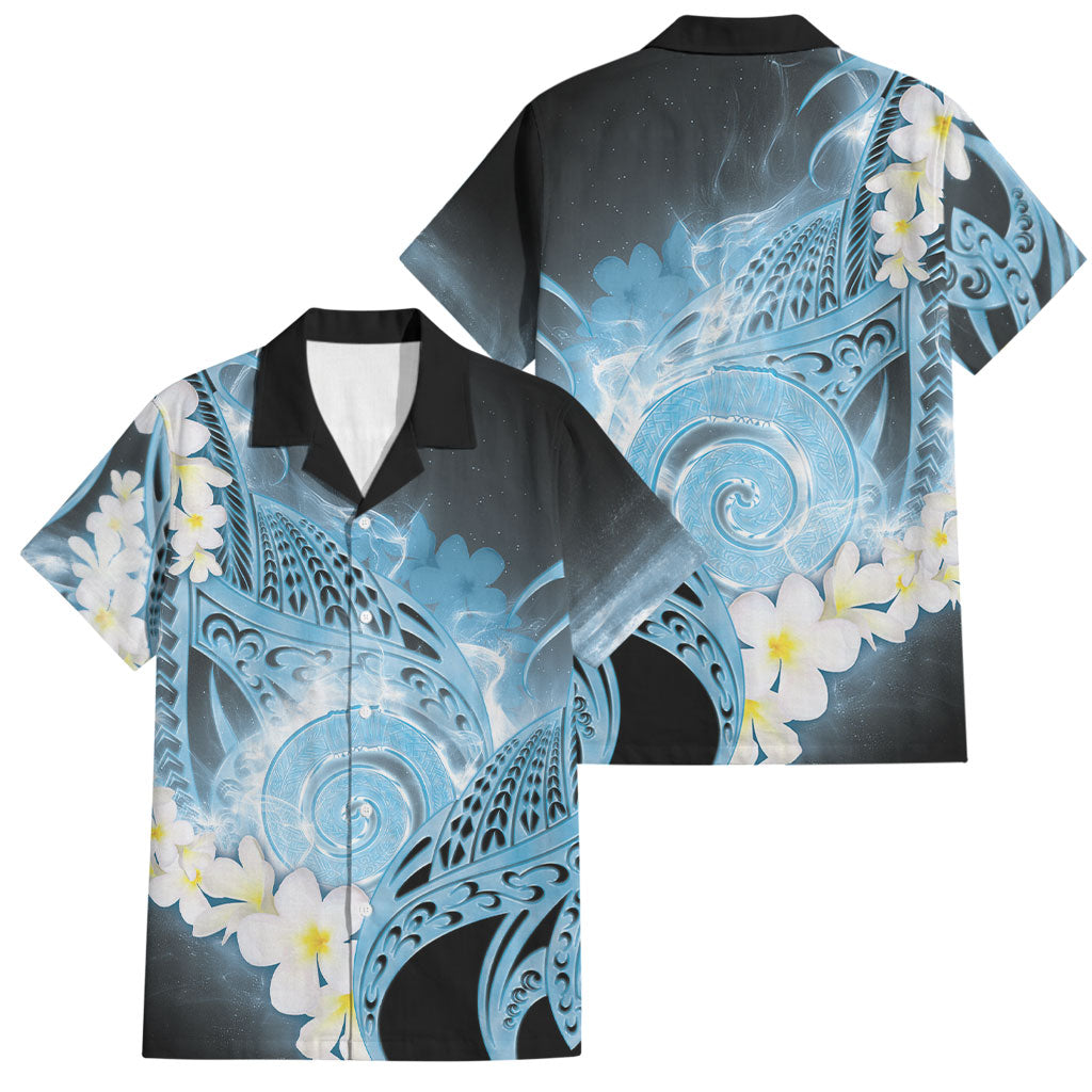Piko Hawaiian Family Matching Summer Maxi Dress and Hawaiian Shirt Blue Galaxy Spiral Plumeria Tribal Patterns DT05 Dad's Shirt - Short Sleeve Blue - Polynesian Pride
