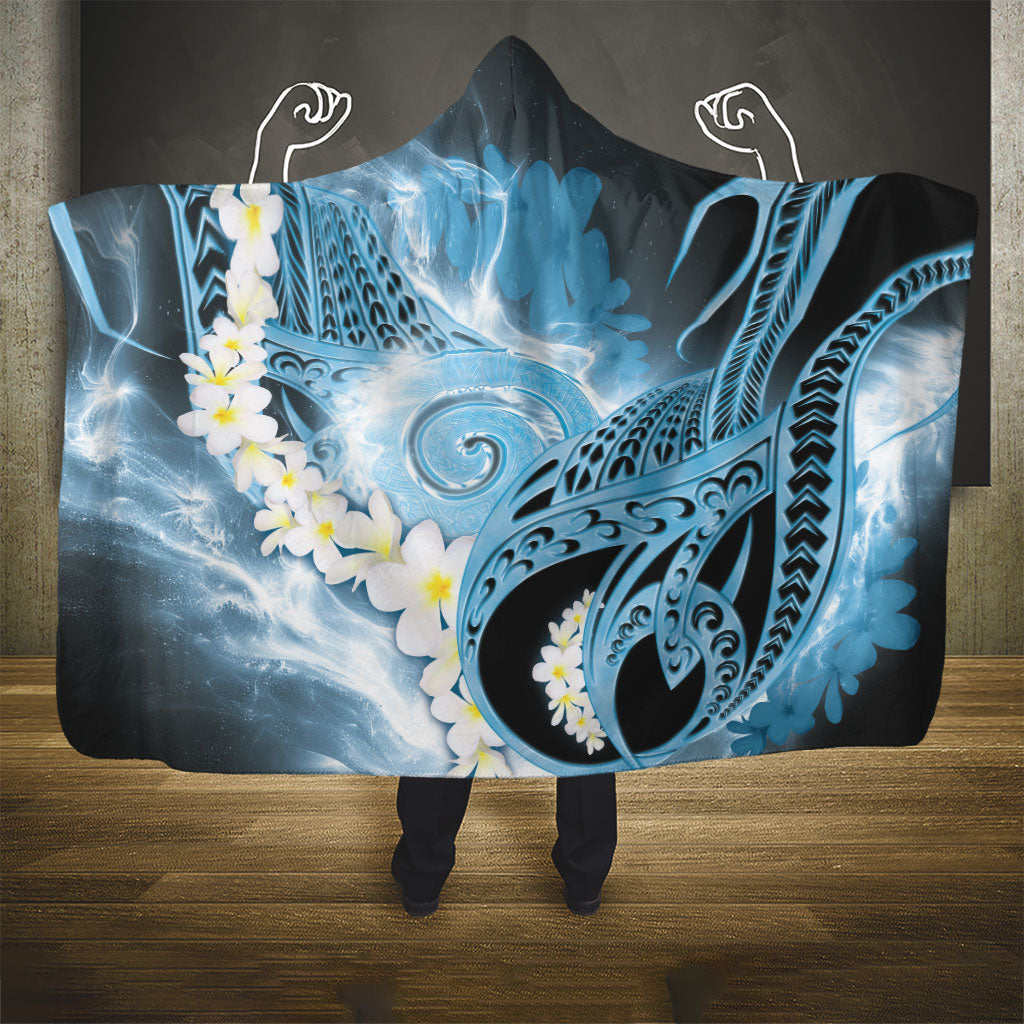 Piko Hawaiian Hooded Blanket Blue Galaxy Spiral Plumeria Tribal Patterns DT05 - Polynesian Pride