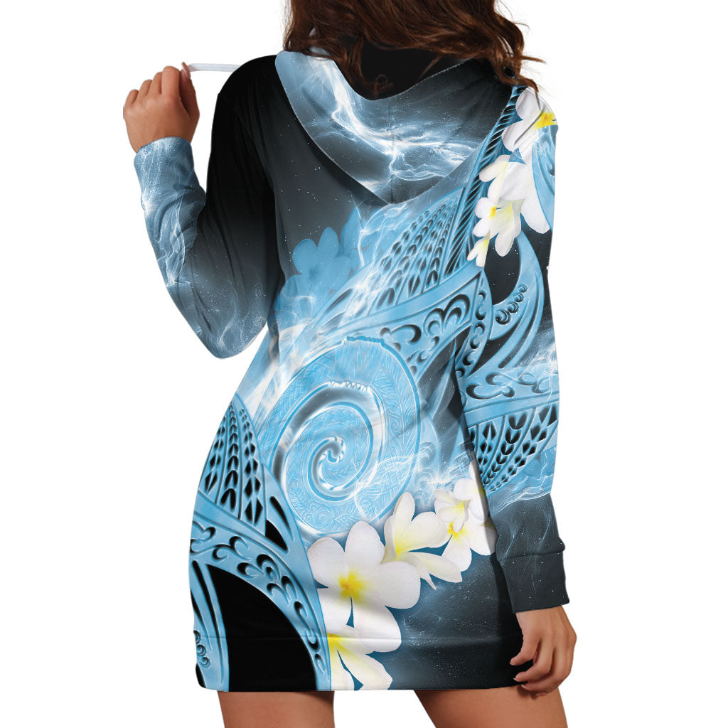 Piko Hawaiian Hoodie Dress Blue Galaxy Spiral Plumeria Tribal Patterns DT05 - Polynesian Pride