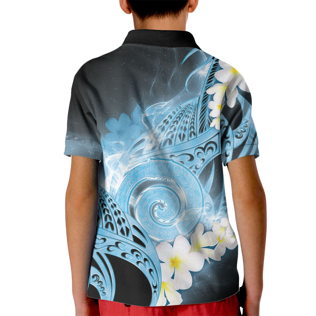 Piko Hawaiian Kid Polo Shirt Blue Galaxy Spiral Plumeria Tribal Patterns DT05 - Polynesian Pride