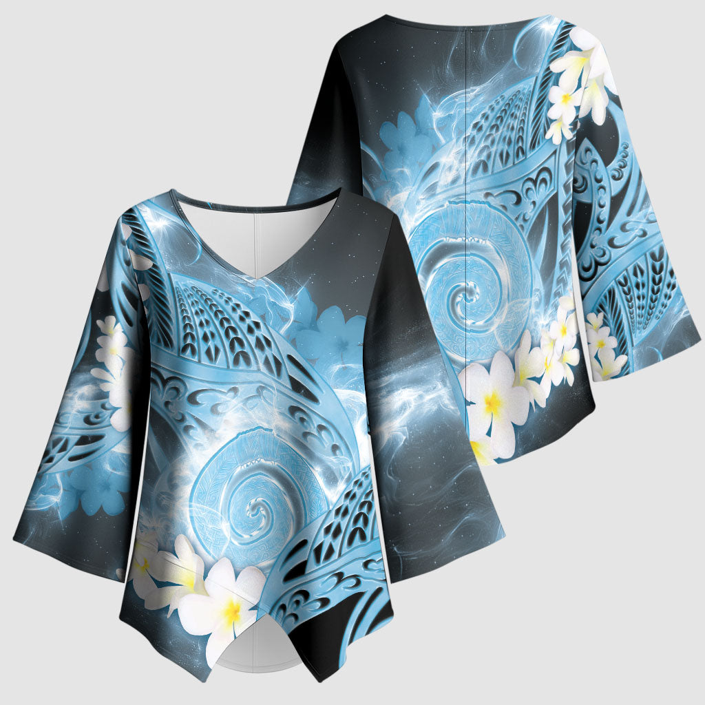 Piko Hawaiian Kimono Sleeve Blouse Blue Galaxy Spiral Plumeria Tribal Patterns DT05 - Polynesian Pride