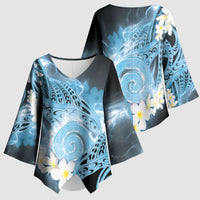 Piko Hawaiian Kimono Sleeve Blouse Blue Galaxy Spiral Plumeria Tribal Patterns DT05 - Polynesian Pride
