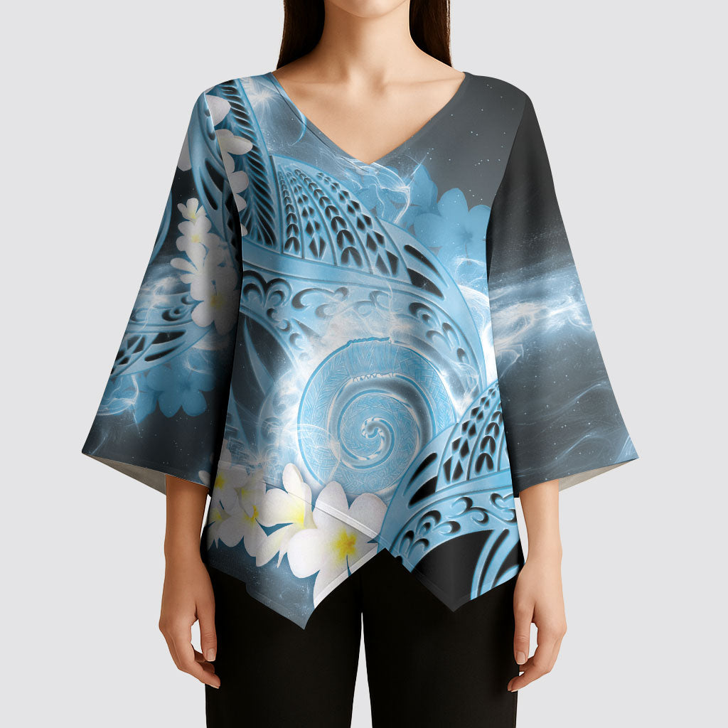 Piko Hawaiian Kimono Sleeve Blouse Blue Galaxy Spiral Plumeria Tribal Patterns DT05 - Polynesian Pride