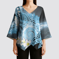 Piko Hawaiian Kimono Sleeve Blouse Blue Galaxy Spiral Plumeria Tribal Patterns DT05 - Polynesian Pride