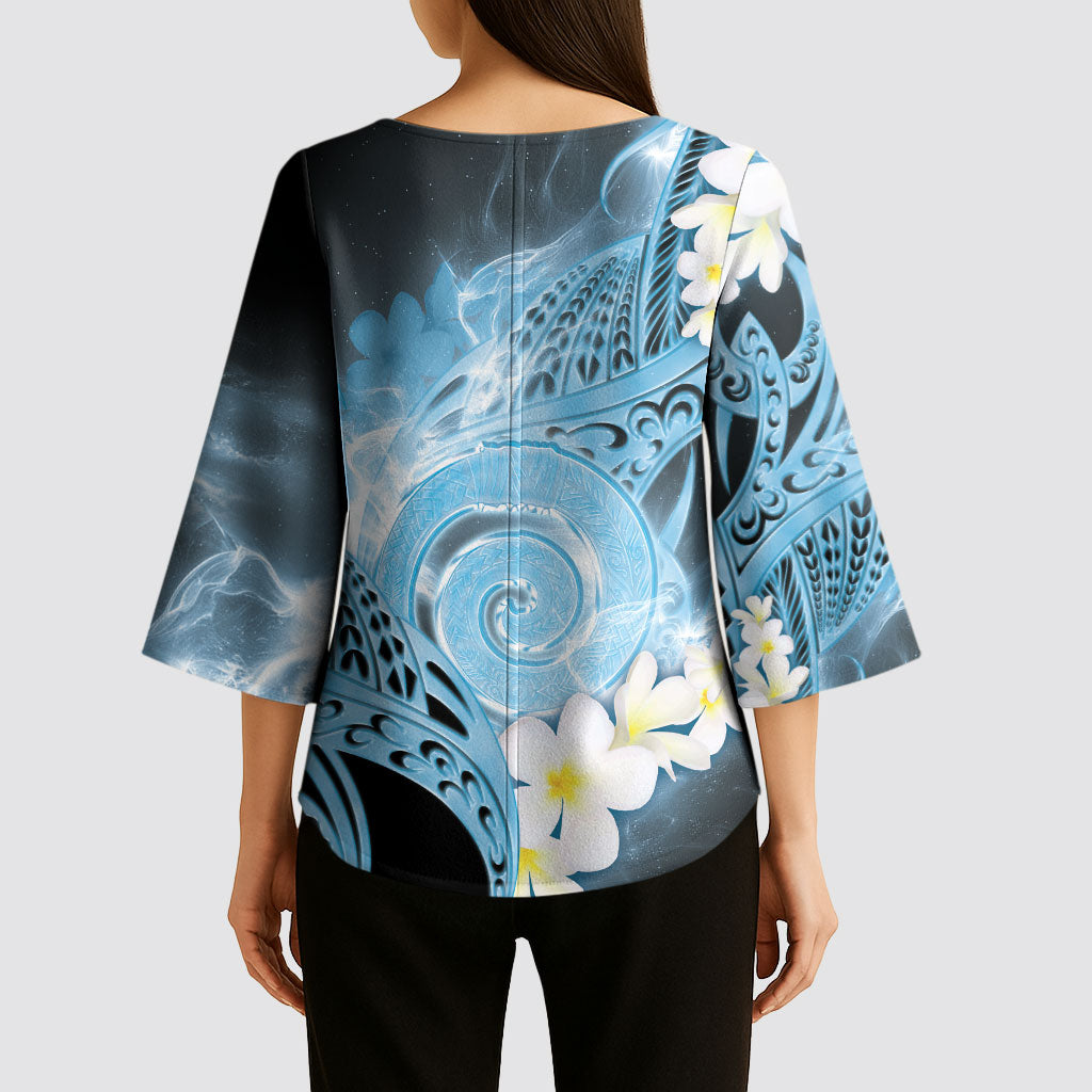 Piko Hawaiian Kimono Sleeve Blouse Blue Galaxy Spiral Plumeria Tribal Patterns DT05 - Polynesian Pride