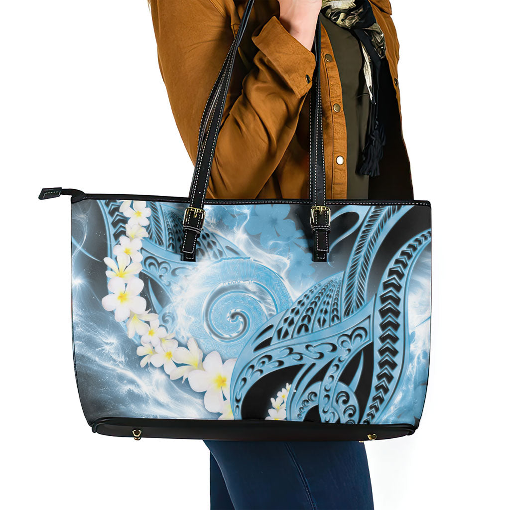 Piko Hawaiian Leather Tote Bag Blue Galaxy Spiral Plumeria Tribal Patterns DT05 - Polynesian Pride