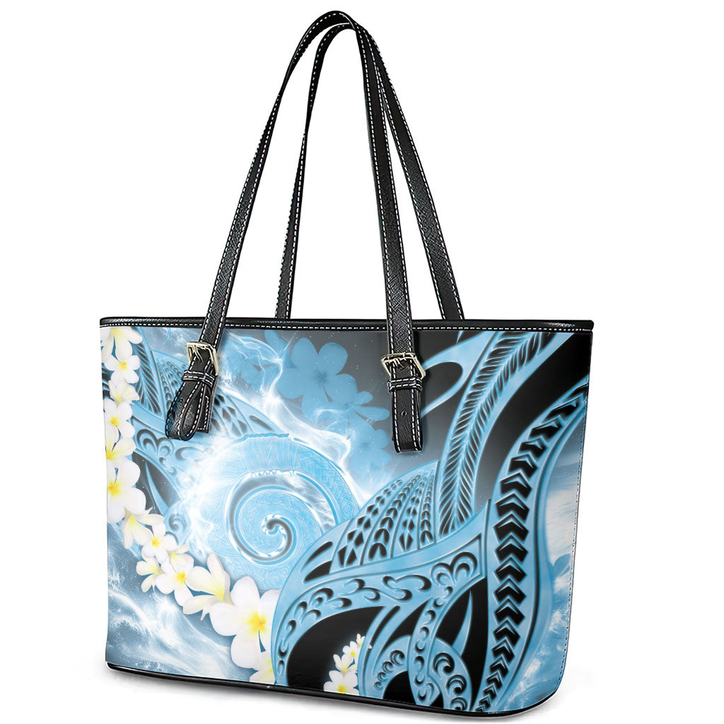 Piko Hawaiian Leather Tote Bag Blue Galaxy Spiral Plumeria Tribal Patterns DT05 - Polynesian Pride