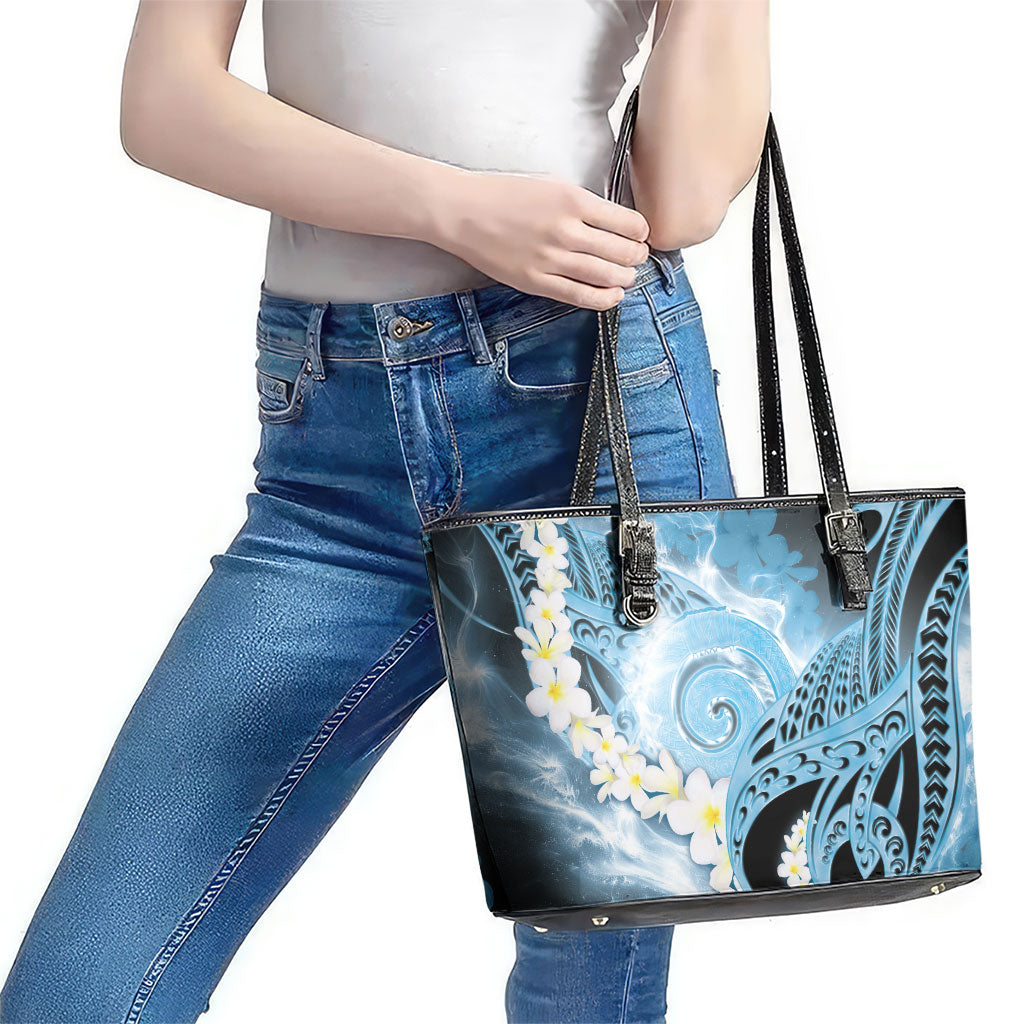 Piko Hawaiian Leather Tote Bag Blue Galaxy Spiral Plumeria Tribal Patterns DT05 - Polynesian Pride