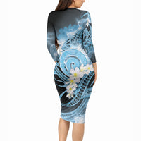 Piko Hawaiian Long Sleeve Bodycon Dress Blue Galaxy Spiral Plumeria Tribal Patterns DT05 - Polynesian Pride