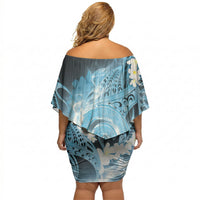 Piko Hawaiian Off Shoulder Short Dress Blue Galaxy Spiral Plumeria Tribal Patterns DT05 - Polynesian Pride