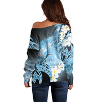 Piko Hawaiian Off Shoulder Sweater Blue Galaxy Spiral Plumeria Tribal Patterns DT05 - Polynesian Pride