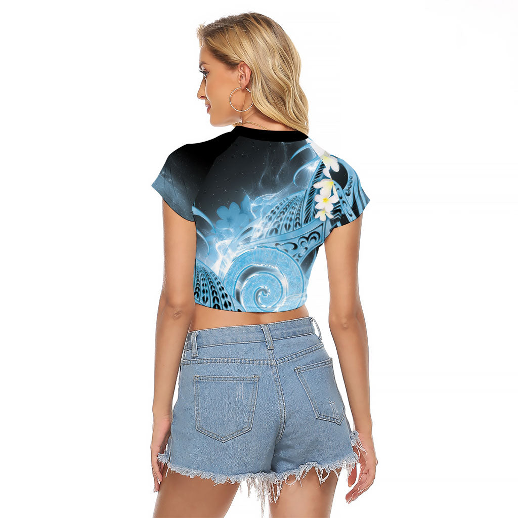 Piko Hawaiian Raglan Cropped T Shirt Blue Galaxy Spiral Plumeria Tribal Patterns DT05 - Polynesian Pride