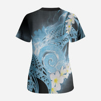 Piko Hawaiian Scrub Top Blue Galaxy Spiral Plumeria Tribal Patterns DT05 - Polynesian Pride