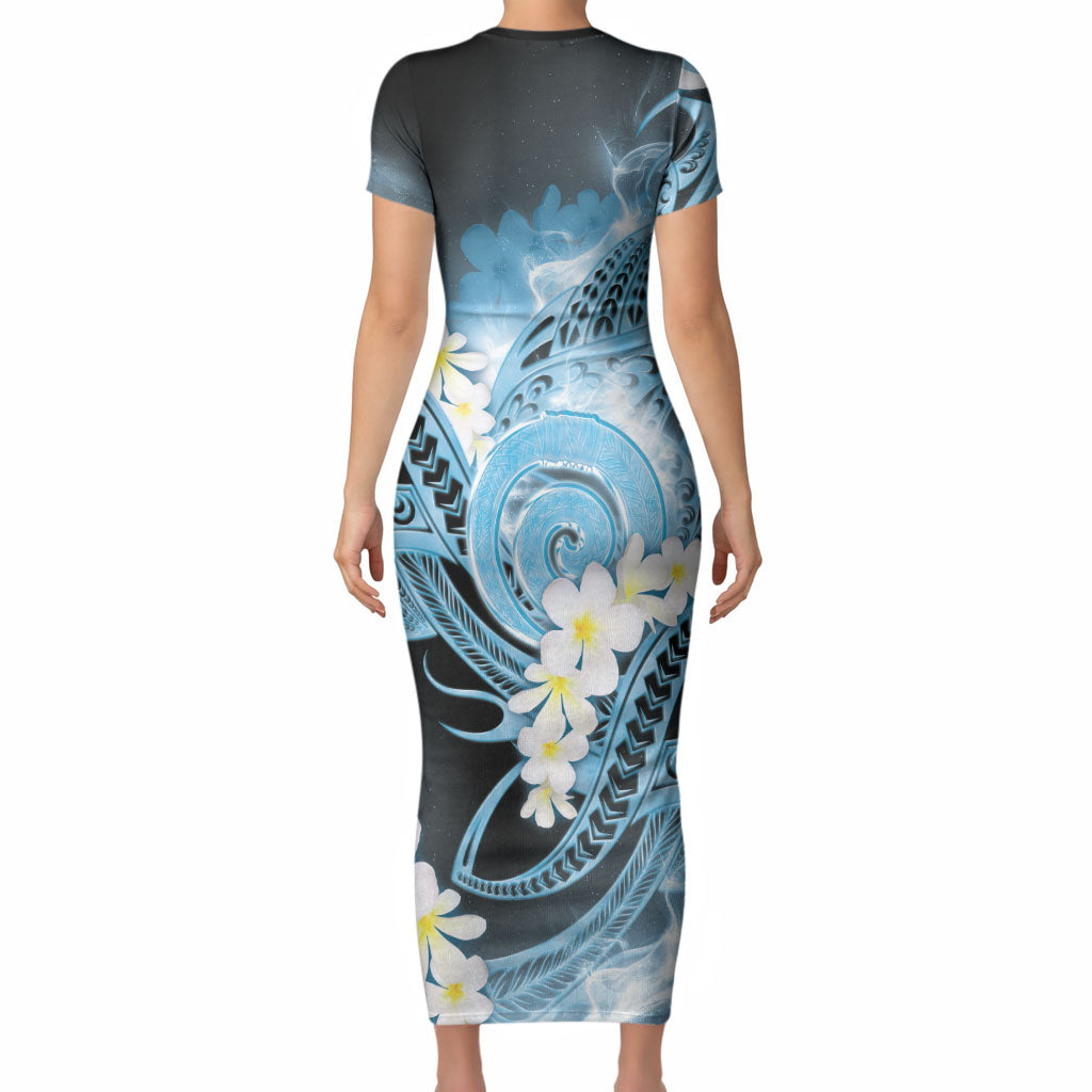 Piko Hawaiian Short Sleeve Bodycon Dress Blue Galaxy Spiral Plumeria Tribal Patterns DT05 - Polynesian Pride