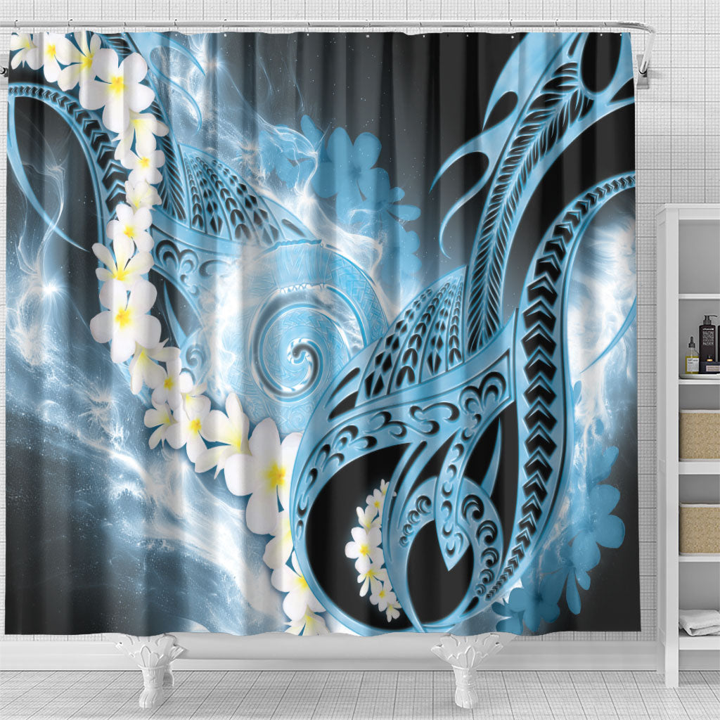 Piko Hawaiian Shower Curtain Blue Galaxy Spiral Plumeria Tribal Patterns DT05 - Polynesian Pride