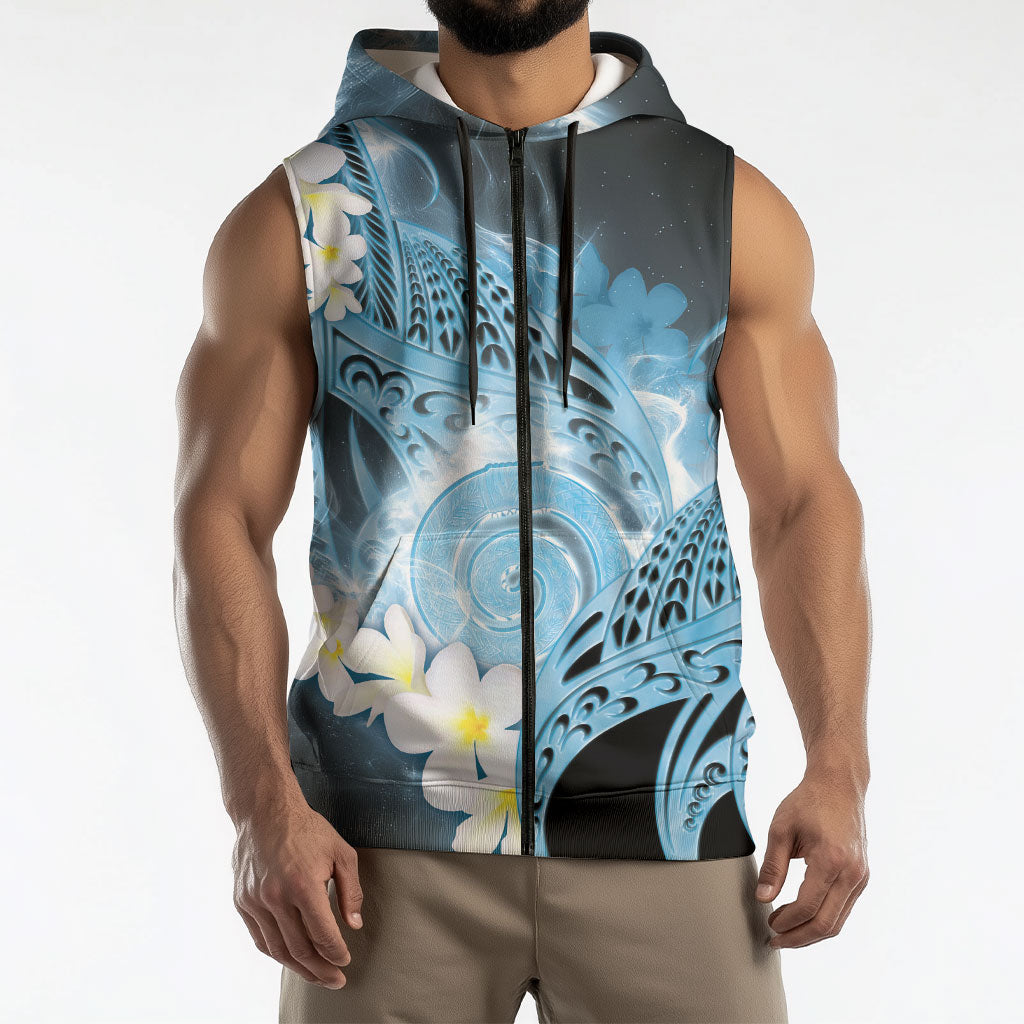Piko Hawaiian Sleeveless Zip Hoodie Blue Galaxy Spiral Plumeria Tribal Patterns DT05 - Polynesian Pride