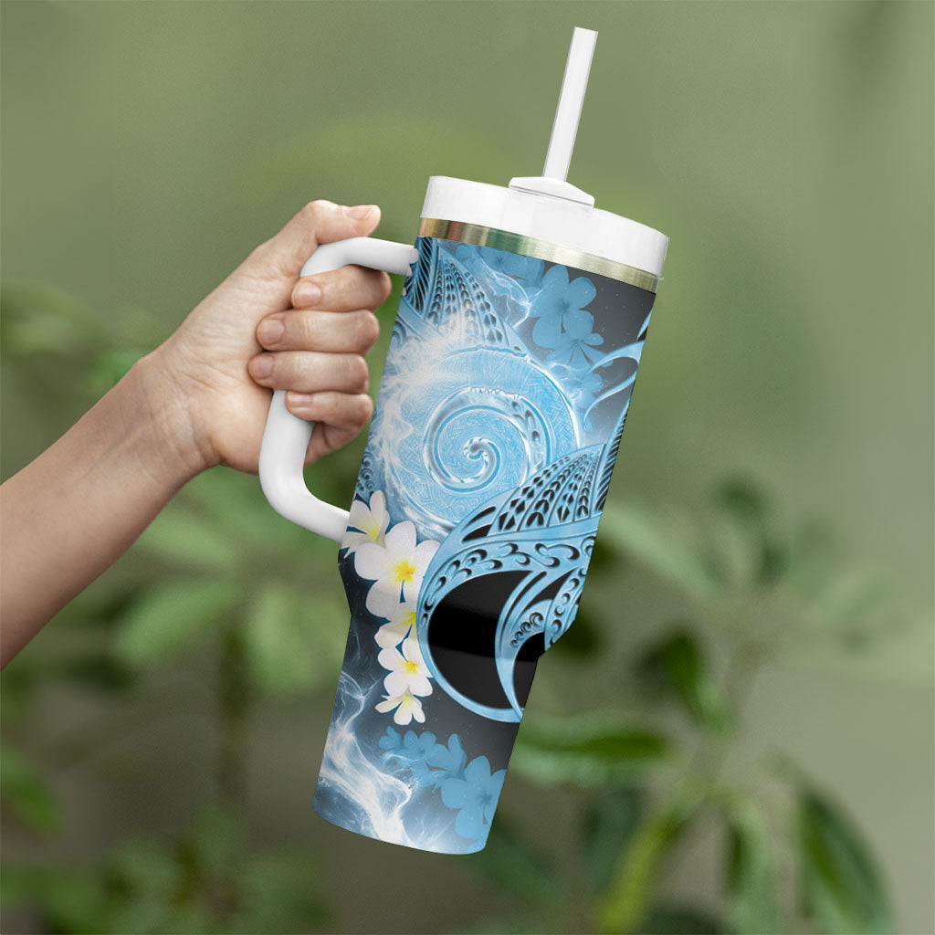 Piko Hawaiian Tumbler With Handle Blue Galaxy Spiral Plumeria Tribal Patterns DT05 - Polynesian Pride