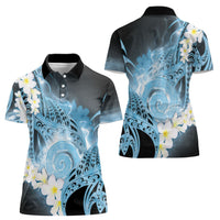 Piko Hawaiian Women Polo Shirt Blue Galaxy Spiral Plumeria Tribal Patterns DT05 - Polynesian Pride