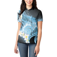 Piko Hawaiian Women Polo Shirt Blue Galaxy Spiral Plumeria Tribal Patterns DT05 - Polynesian Pride