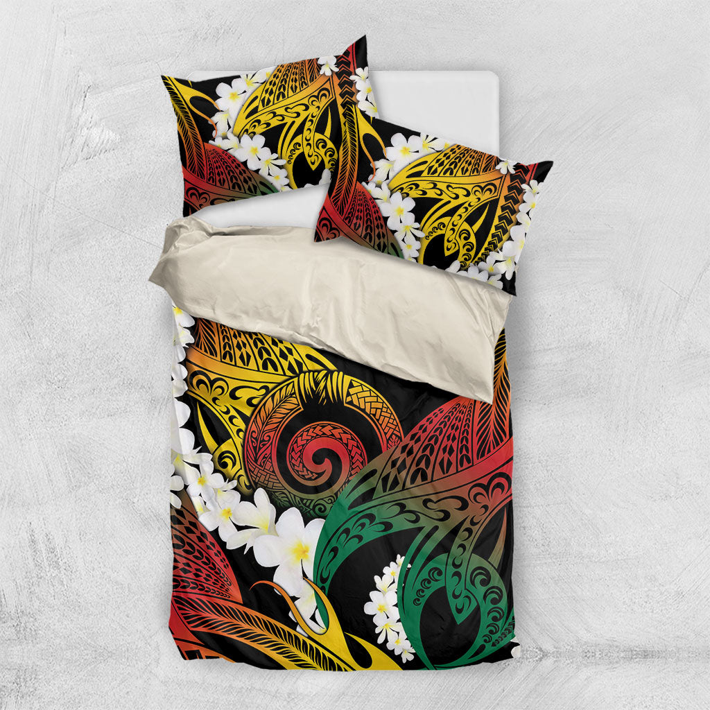 Piko Hawaiian Bedding Set Gradient Spiral Plumeria Tribal Patterns DT05 US Twin 172cm x 218cm Multicolor - Polynesian Pride
