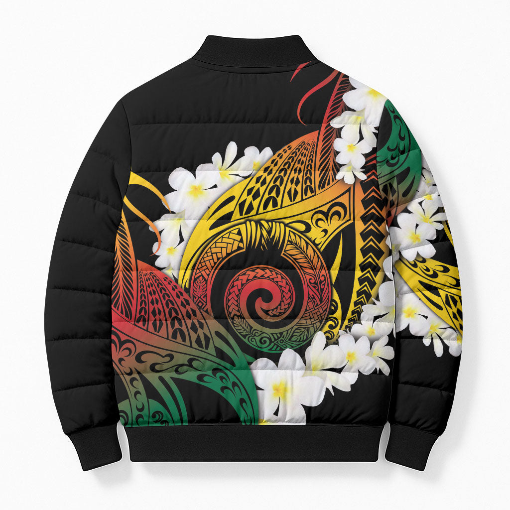 Piko Hawaiian Bomber Puffer Jacket Gradient Spiral Plumeria Tribal Patterns DT05 - Polynesian Pride
